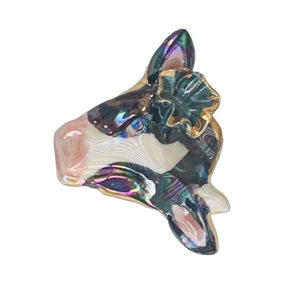 Vintage Cow Slide Button Cover 1.75" 14kt Gold Plated Enamel Figural Jewelry - Picture 5 of 9